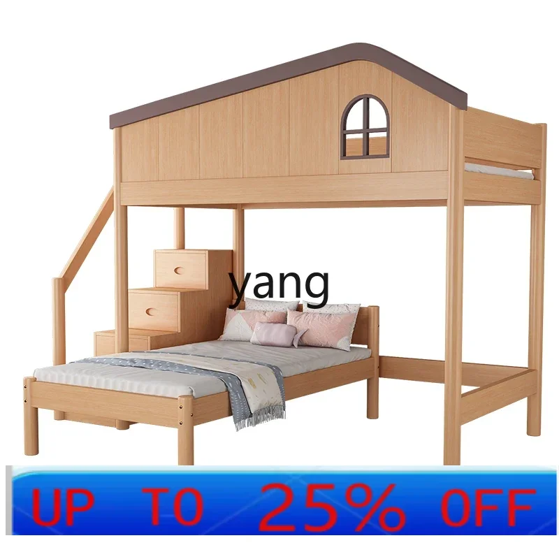 LTT solid wood bunk top and bottom bunk double high and low bed under table multi-function with desk