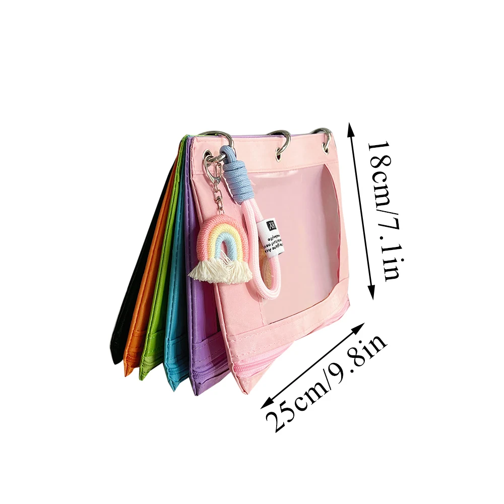 Oxford Fabric Bag Rainbow Color Sorting Bag Hangable Transparent PVC Storage Bag Children Students Stationery Bag Girls Gifts