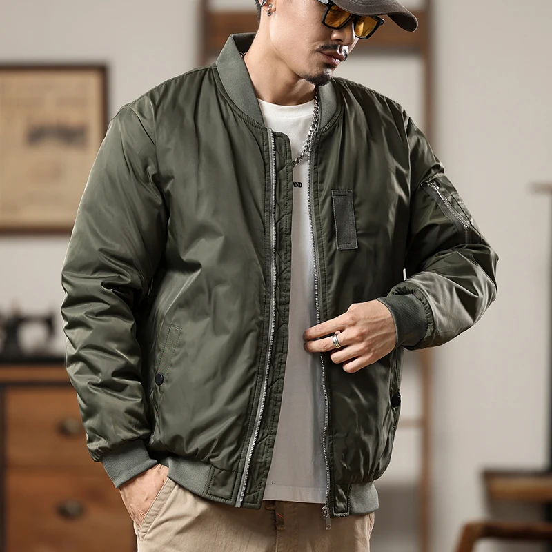 

Мужская свободная модная куртка с воротником-стойкой, винтажная рабочая одежда в американском стиле, топ-пилот, сезон весна-осень 2025 г.