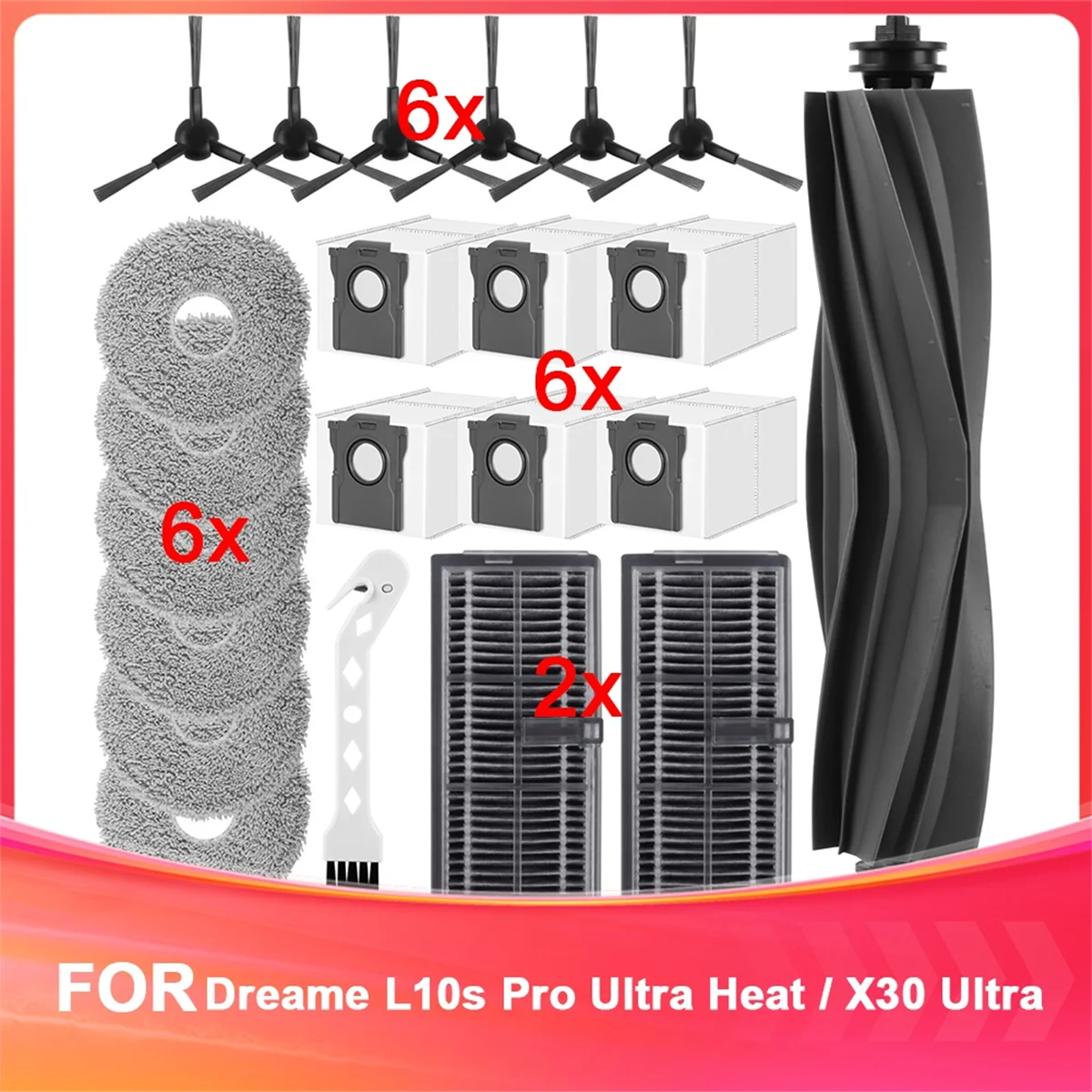 FZFZ อุปกรณ์เสริมสําหรับ L10s Pro Ultra Heat / X30 Ultra เครื่องดูดฝุ่นหุ่นยนต์, แปรงหลัก, ถุงเก็บฝุ่น, ผ้าเช็ดทําความสะอาด, ตัวกรอง