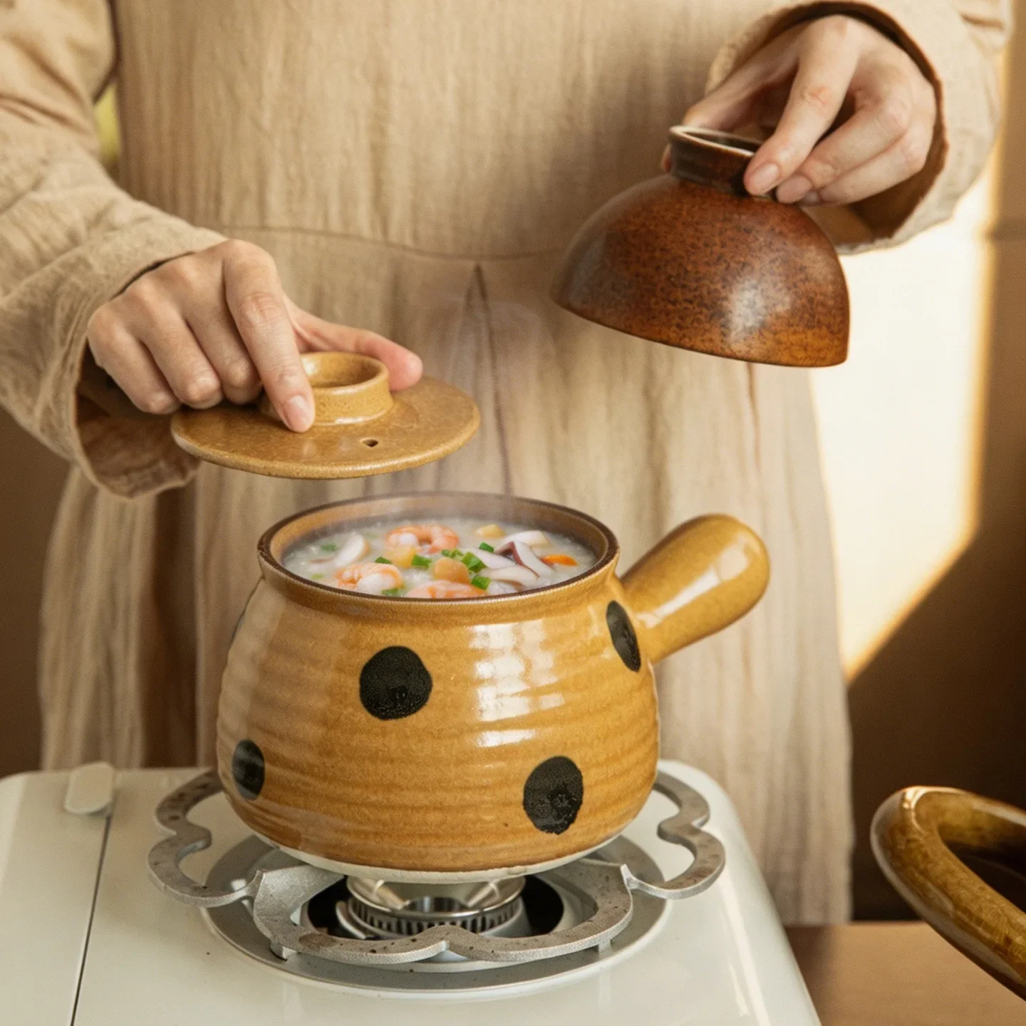 

DSA retro polka dot earth pot household side casserole porridge soup complementary food pot gas stove milk pot