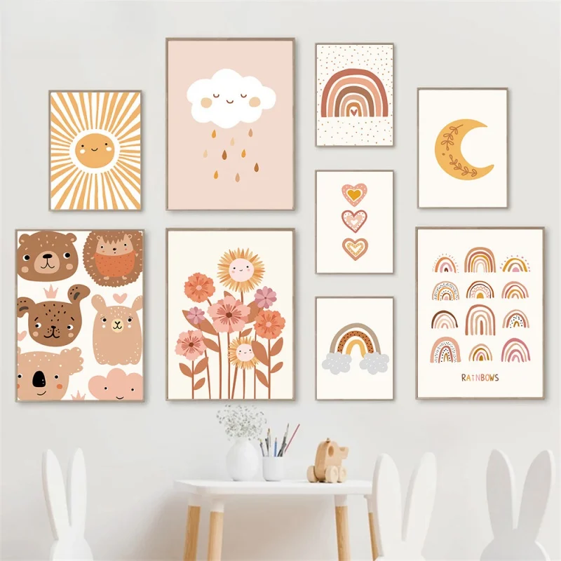 

Boho Rainbow Cloud Moon Sun Heart Nursery Wall Art Canvas Painting Nordic Posters And Prints Pictures Baby Kids Room Home Decor