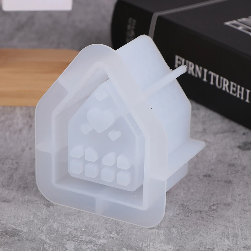 DIY Small House Candle Holder Silicone Mold Candle Base Gypsum Ornament Resin Epoxy Mold Home Crafts Decoration Storage Tools