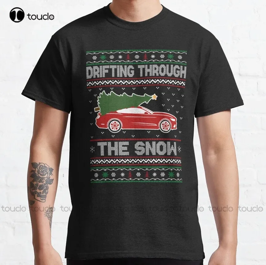 Christmas Tree On Tuning Car Xmas Ugly Sweater Classic T-Shirt Mens Tee Shirts Custom Aldult Teen Unisex Xs-5Xl Cotton Women Men