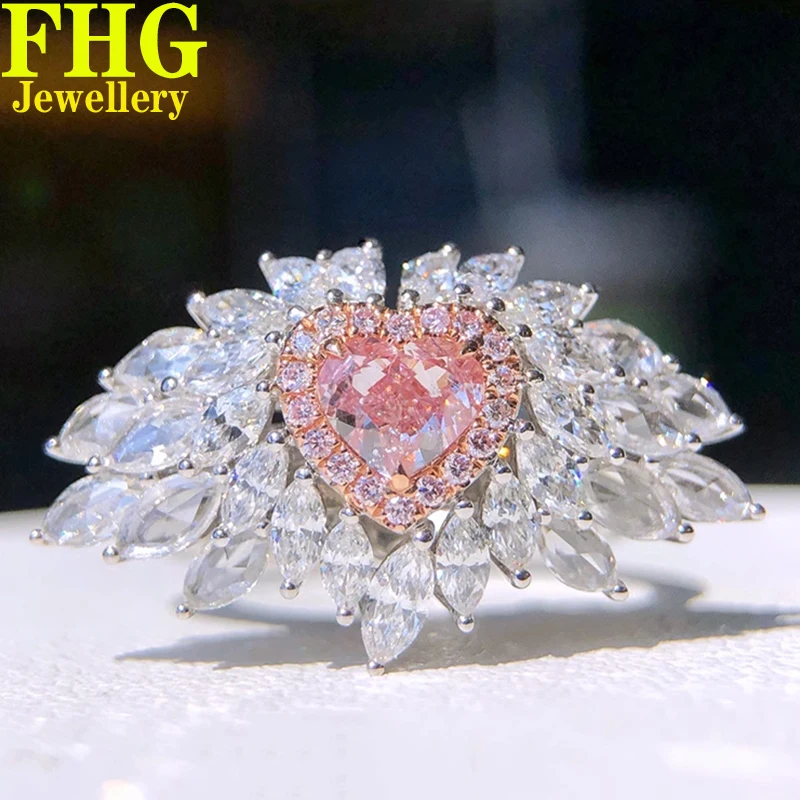 

Solid Au750 18K gold Ring CVD/HPHT Lab Growm Diamond Ring Pink diamond 0.2Ct white diamonds 0.5Ct Jewelry Wedding Party gift