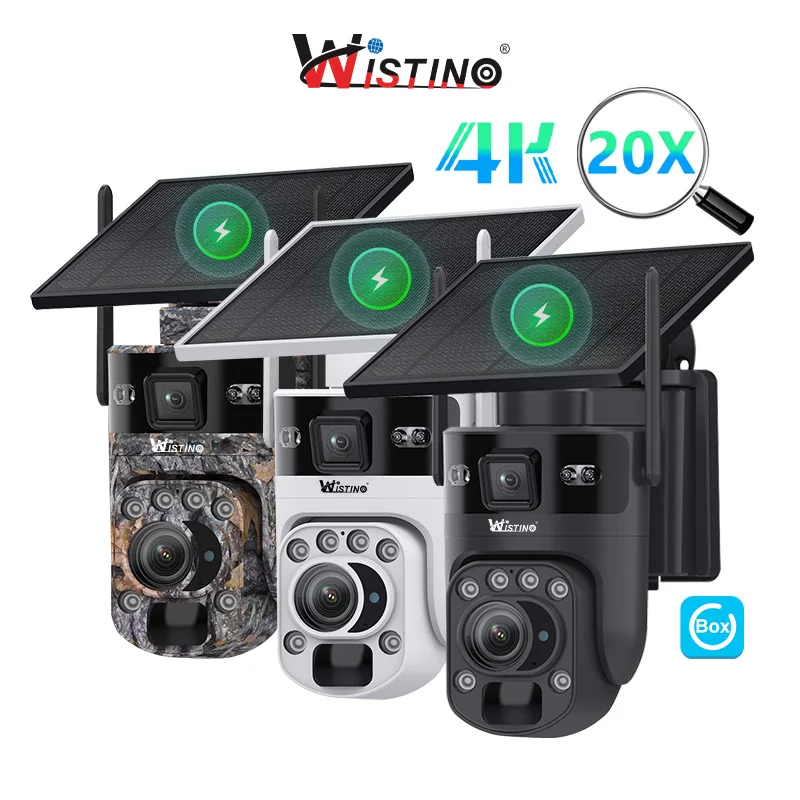 كاميرا Wistino Ubox 4K 20X Zoom 4G Security PTZ CCTV AI عدسة مزدوجة شاشة مزدوجة 10050 مللي أمبير في الساعة كاميرا CCTV تعمل بالطاقة الشمسية #1