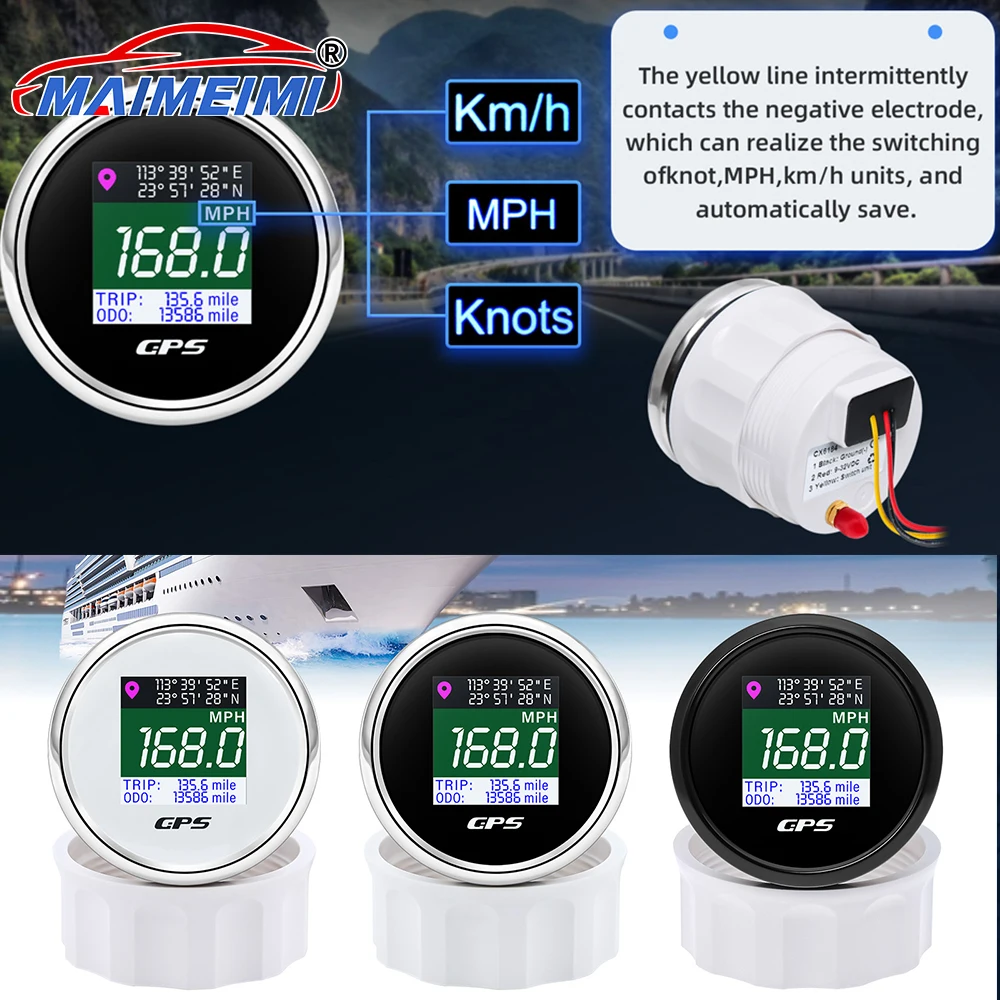 

52mm Digital GPS Speedometer with Mph Knot Km/h gps Antenna Waterproof Odometer compass for Car Boat Yacht 12V24V