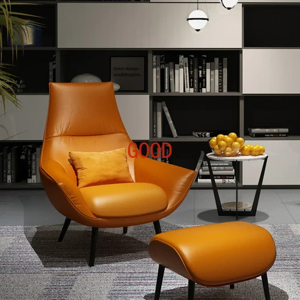 

Minimalist Single Sofa Pedal Footstool Living Room Wingback Chair Leather Lounge Chair