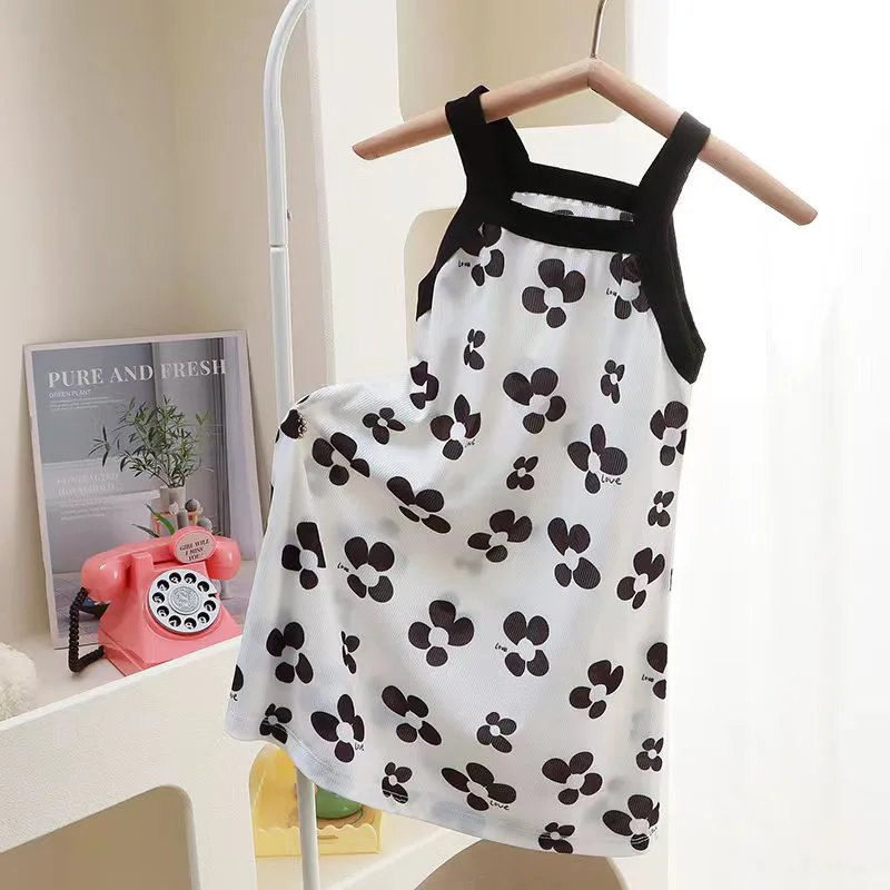 Kids Girls Soft Nightgown Cartoon Nightdress Girl Sleepwear Nightie Summer Sleeveless Smile Nightwear Children Clothes