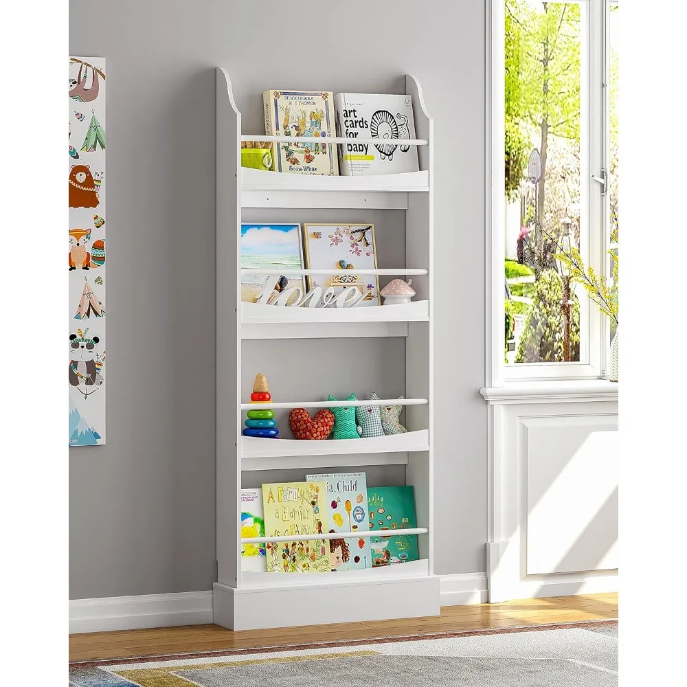 Libreria per bambini, librerie e contenitori per bambini a 4 livelli, libreria per bambini a parete per camera da letto, soggiorno studio