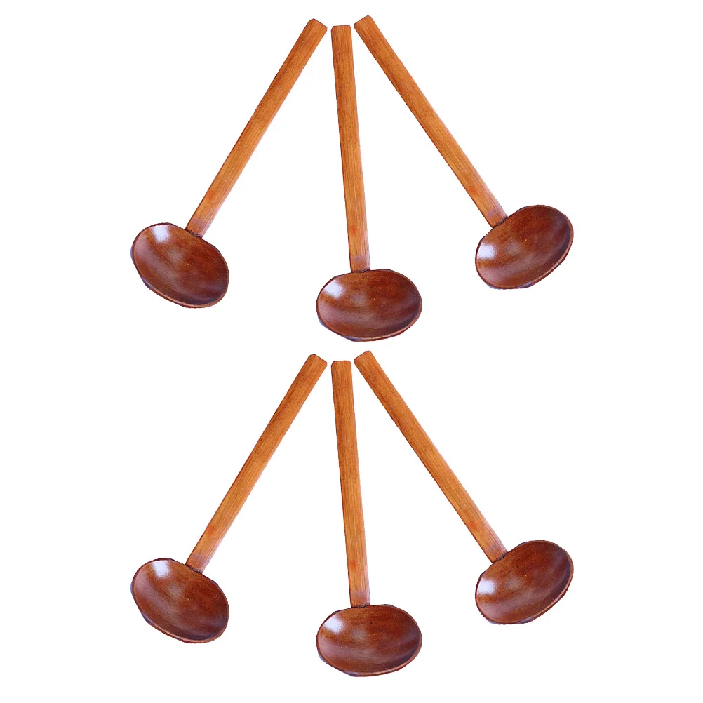 

6Pcs Asian Soup Spoons Long Handle Wood Spoon Set for Ramen Wonton Noodles Porridge Stirring and Serving Ergonomic Faceted Grip