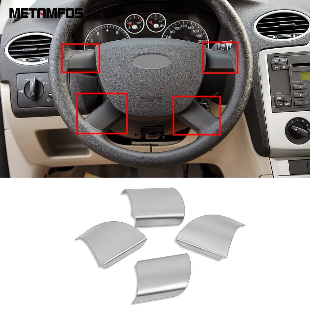 For Ford Focus 2007 2008 2009 2010 2011 2012 2013 Stainless Steel Steering Wheel Cover Trim Interior Accessories Car Styling