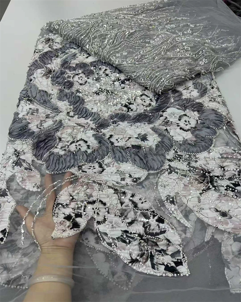 Tessuto di pizzo con perline nigeriane di lusso Paillettes di alta qualità Abito da festa africano Materiale da cucire per occasioni speciali