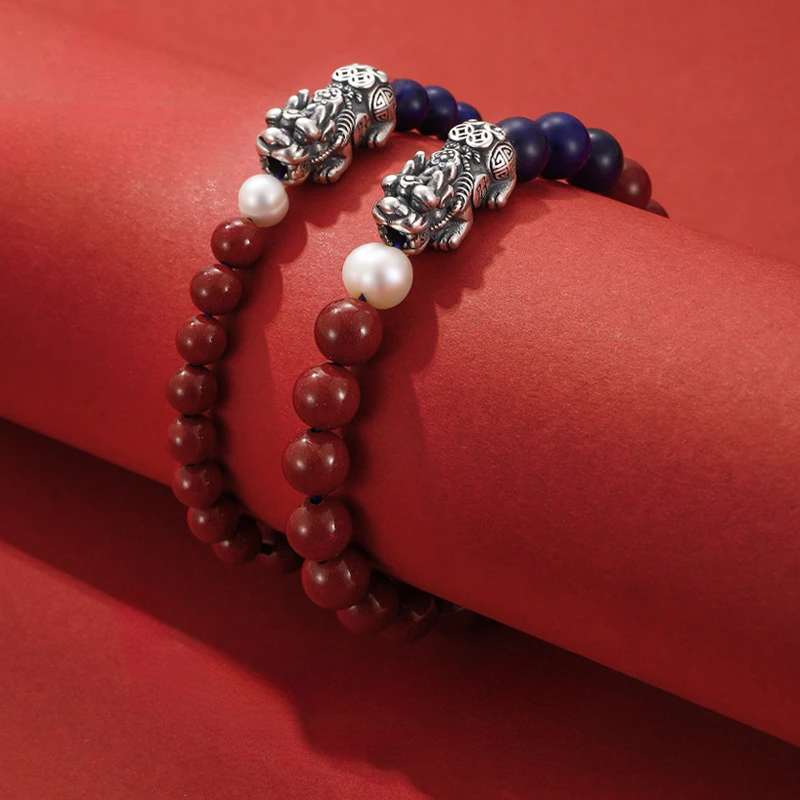 جديد 999 محظوظ Pixiu زوجين سوار الطبيعية الأرجواني الذهب الرمال اليد سلسلة جديد النمط الصيني اللازورد اليد مجوهرات #3