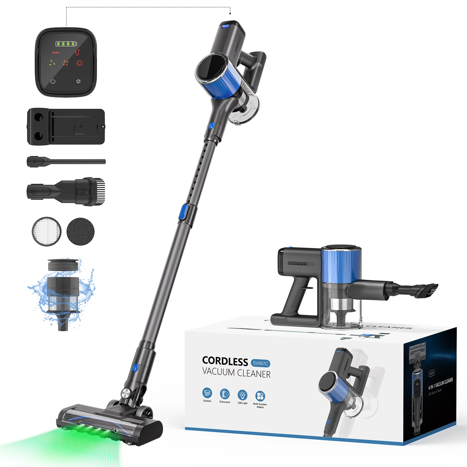 

Беспроводной пылесос 30KPA с высокой мощностью, съемным аккумулятором, HEPA-фильтром, портативный вертикальный пылесос