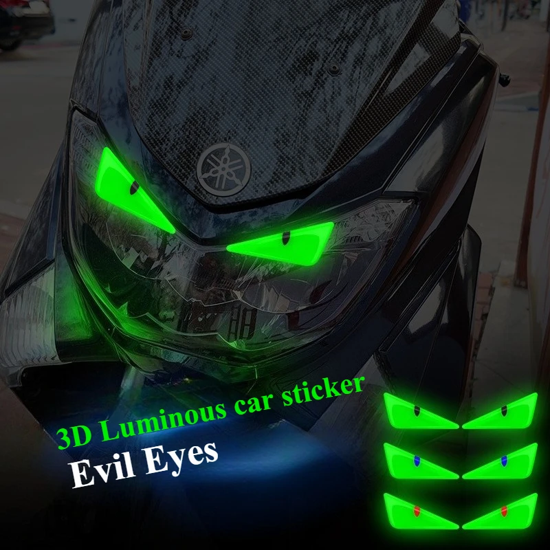 

1 Pair New Motorcycle Headlight Luminous Stickers Devil Eye Dazzle Colour 3D Decals Motorbike Body Waterproof Decoration Sticker