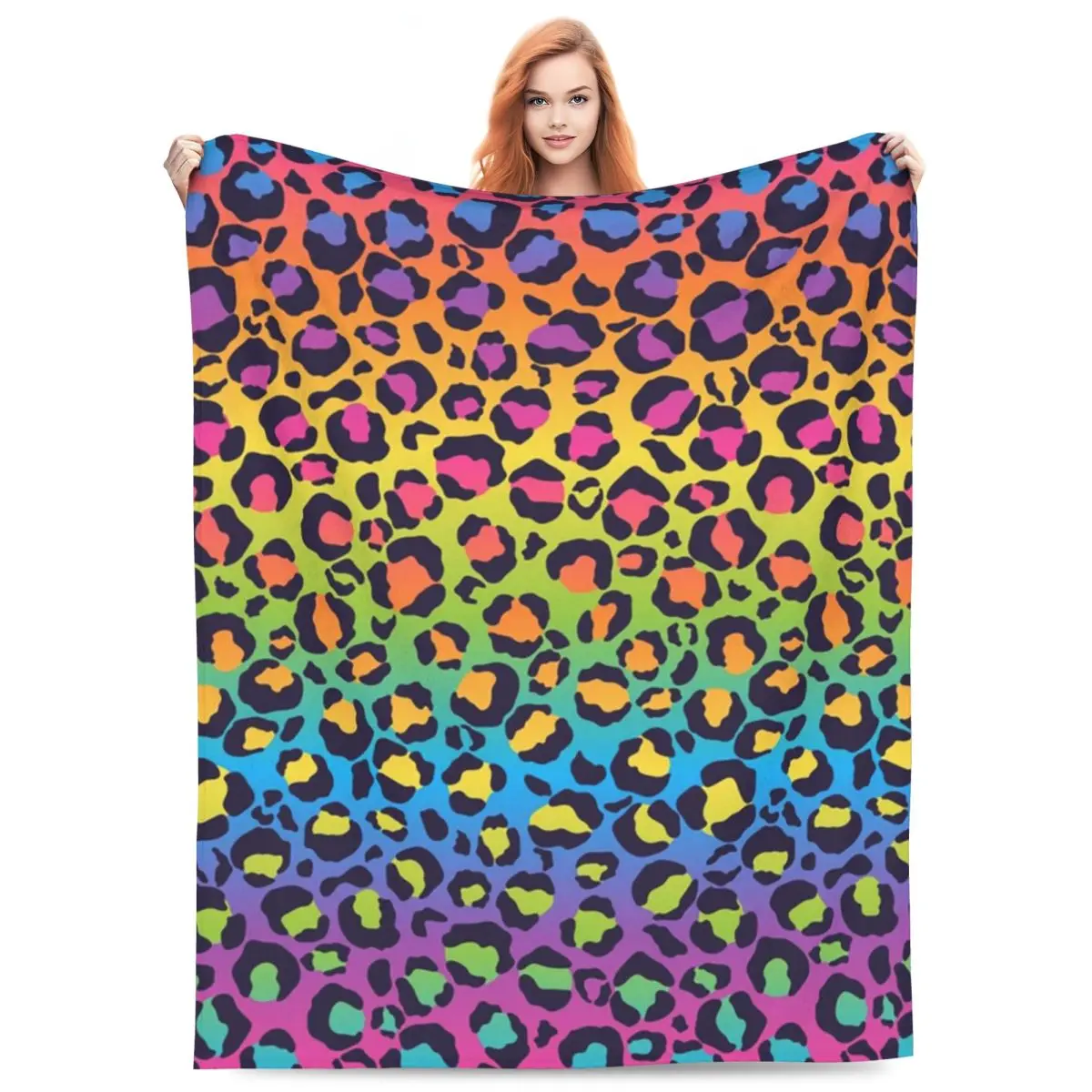 

Яркое радужное леопардовое одеяло с градиентом омбре, мягкое теплое фланелевое одеяло, постельное белье для кровати, гостиной, пикника, путешествия, дивана