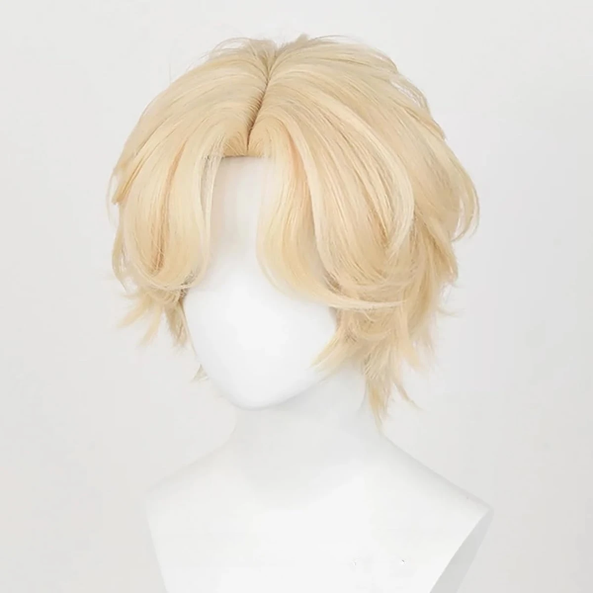 Unisex Short Blonde Wig for Cosplay Costumes Synthetic Fiber Wig with Bangs Halloween Party Anime Wig