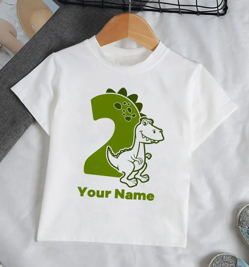 Personalised Dinosaur Birthday Kids T-shirt Top Party Outfit Dino Birthday Party Boy Tshirt Clothes with Name and Age