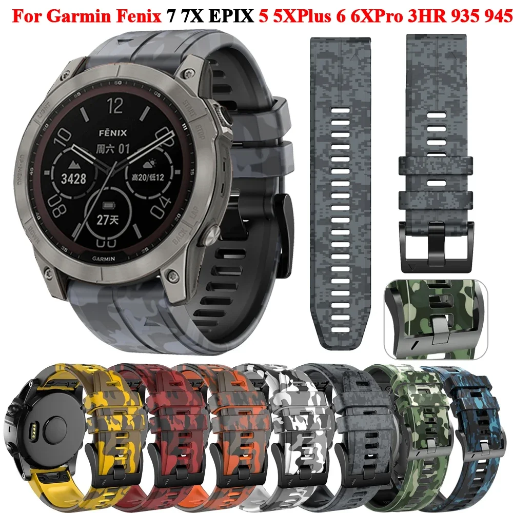 QuickFit Smart Watch Band For Garmin Fenix 7 7X 6 6X Pro 5 5X Plus Epix 3 HR Camouflage Silicone Strap Bracelet Accessories