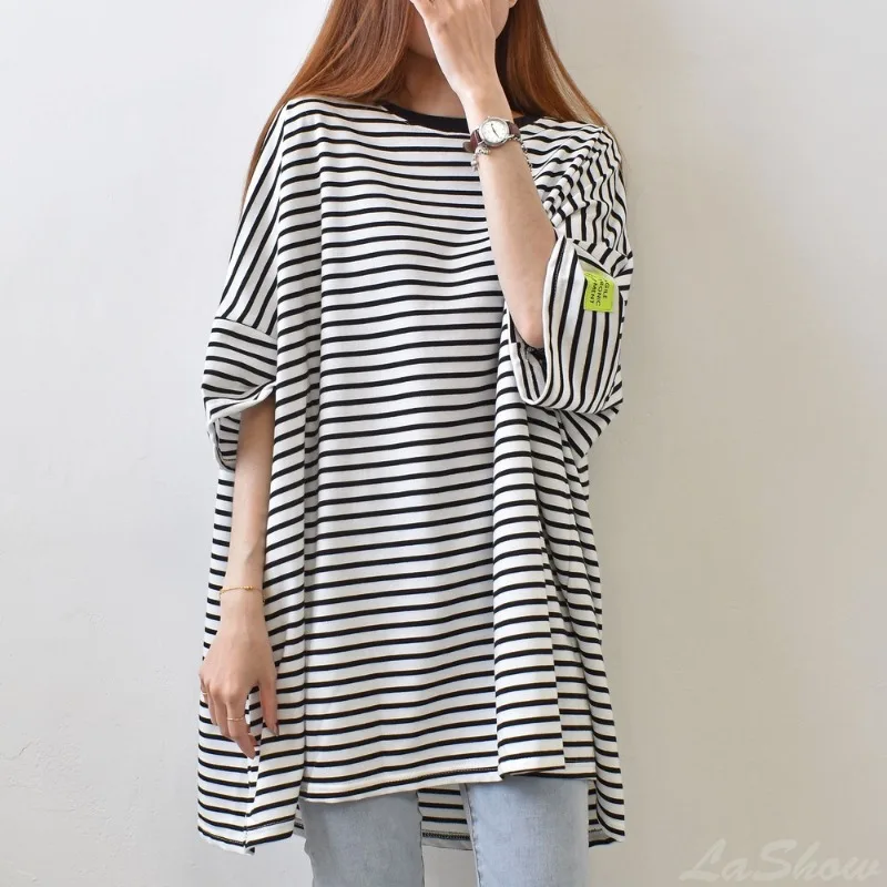 Loose Plus-size Mid-length T-shirt New Style Women's Three-quarter Sleeve Top Adult Summer Thin Round-neck Shirt Versatile Teen
