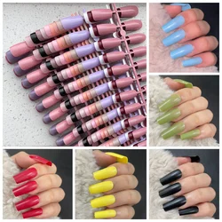 24Pcs/Set Gradient Matte False Nails Extension Forms French Acrylic Nail Tips Full Cover Pointed False Nails Fingernail Manicure