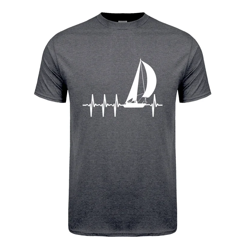 

Cool heartbeat sailing T shirt men short sleeve cotton boat sail T-shirts Man tops tee gift JL-042