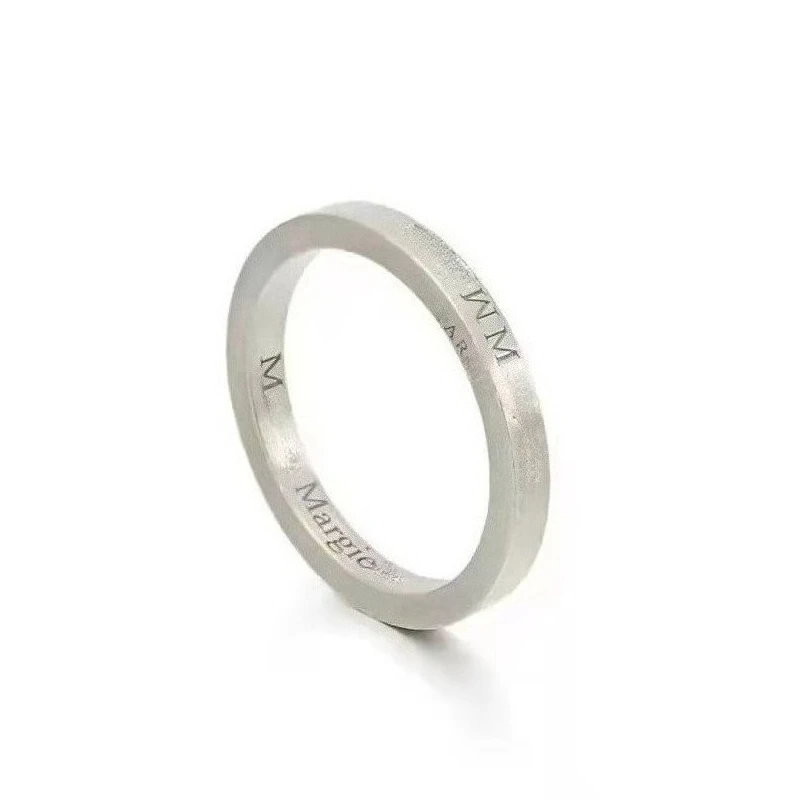 S925 Silver Thin Inverted Letter Men's and Women's Ring Couple Fashionable Daily Outfit