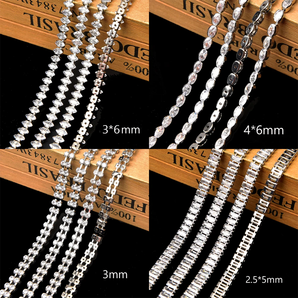 Bling Sew On zircone strass Cup Chain Glitter Silver Crystal Trim accessori per abbigliamento fai da te cintura cucito Shinny Decoration