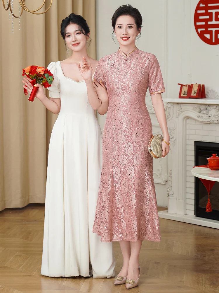 

Элегантное кружевное вечернее платье для матери невесты, для ужина, торжественного мероприятия, китайский стиль, высокое качество, полиэстер
