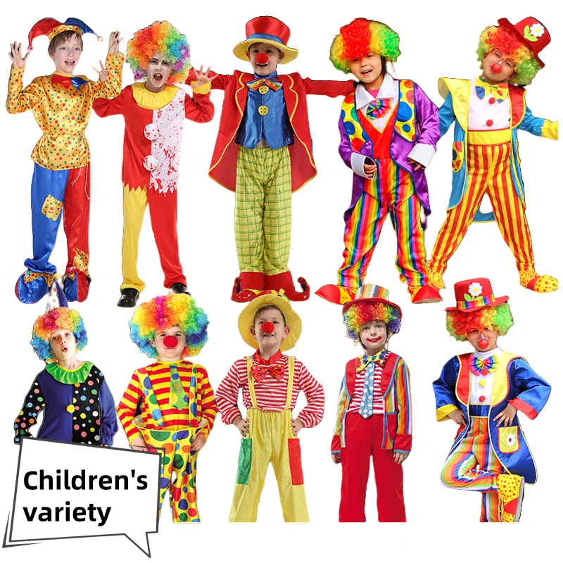 

The new children's clown performance role-playing costume set is suitable for circus performances stage shows and magic shows