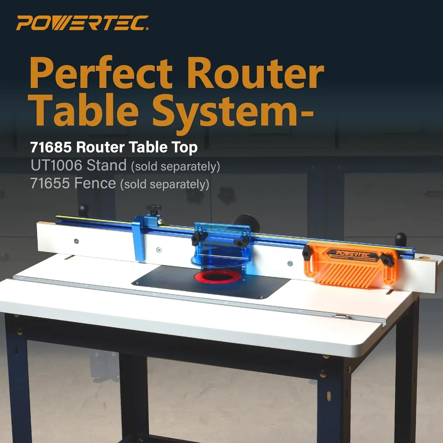 POWERTEC UT1006C Router Table for Woodworking | 24"x32" Table Top with Insert Plate & Rings