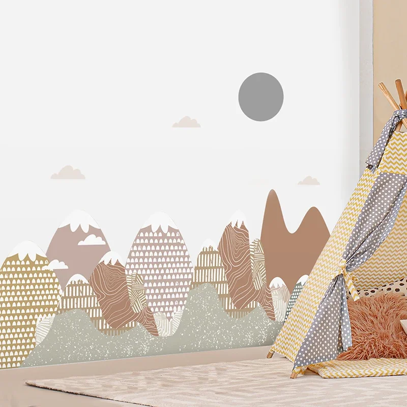 

Boho Sun and Mountain Nursery Wallpaper Bohemian Pastel Colors Sunny Kids Room Wall Mural Scandinavian Baby Room Wall Decor