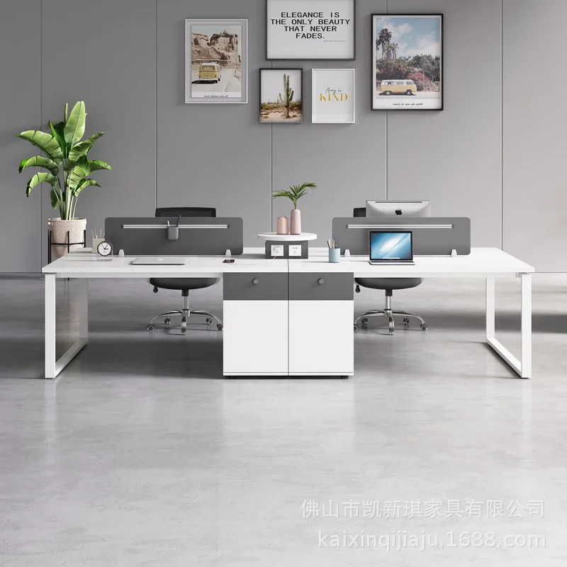 مكتب الموظفين في مكان العمل بأربعة أشخاص، بطاقة واحدة، شاشة بيضاء فاخرة، مصنع مالي مزدوج بالجملة #2