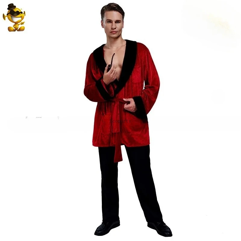 Disfrz Party Red Robe Costume Men's Adult Stage Performance Cosplay Masquerade Ball Outfit Modern Dance Apparel Polyester Fiber