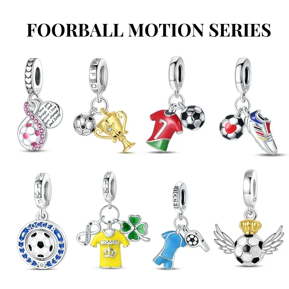 Seria piłkarska korona trofeum piłkarskie buty piłkarskie Charms wisiorki Fit 925 srebrna oryginalna bransoletka DIY biżuteria do gier piłkarskich