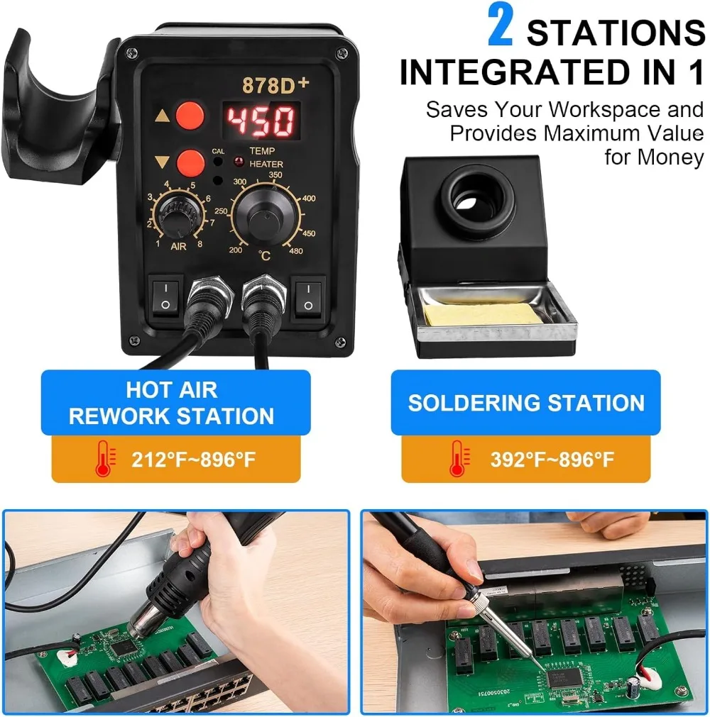 Stasiun Kit Soldering Iron 2-in-1 dengan Udara Panas, Layar Digital, dan Fungsi Auto Sleep