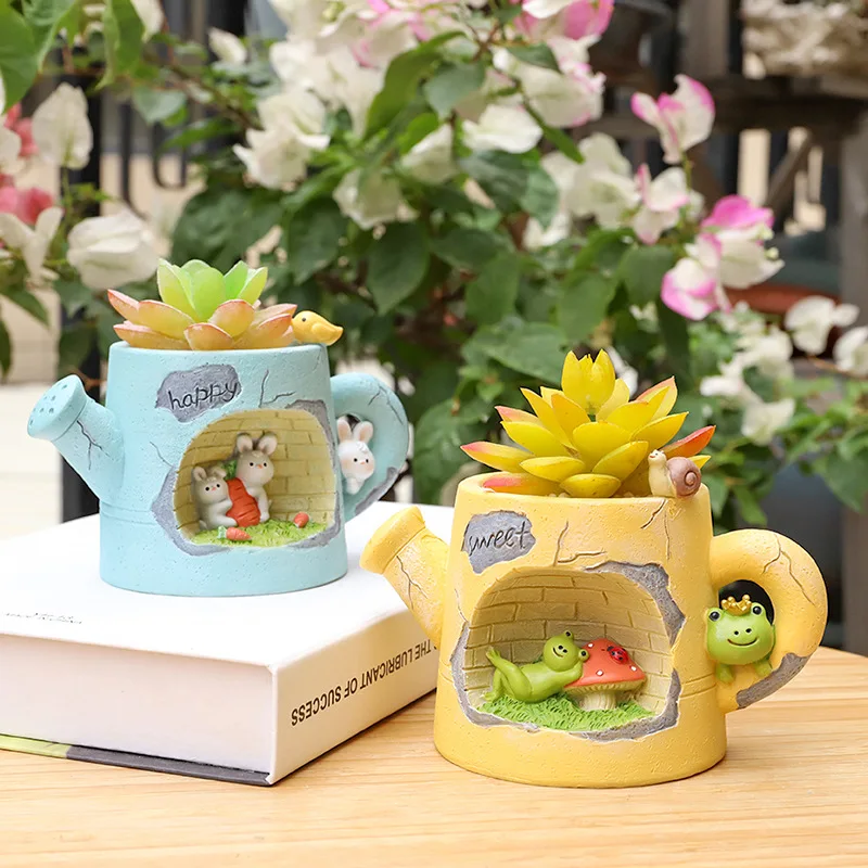 Watering Can Animals Planters Flower Pots for Succulents Plants Decorative Ornament Fairy Garden Figurines Home Table Decoration