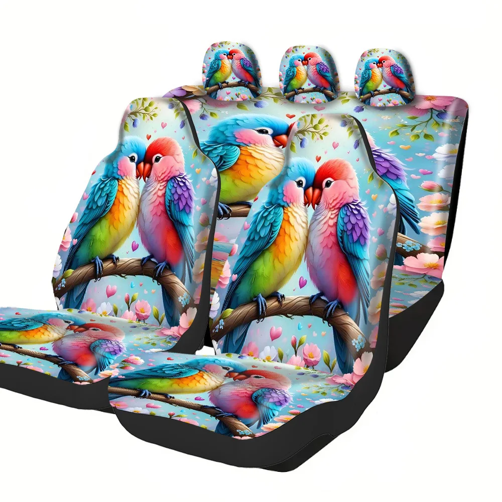 Stylish Car Seat Covers Featuring Designs Inspired By Halloween, Christmas, New Year, And Easter, Adorned With Parrots, Flowers,