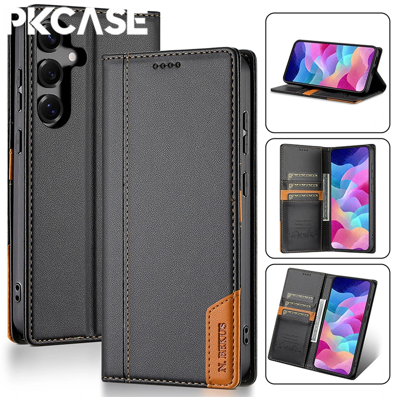 PKCASE Card Slot Wallet Flip Leather Case For Samsung S25 Edge S24 S23 FE Plus Ultra A57 A37 A17 A07 A56 A36 A26 A16 A06 Cover