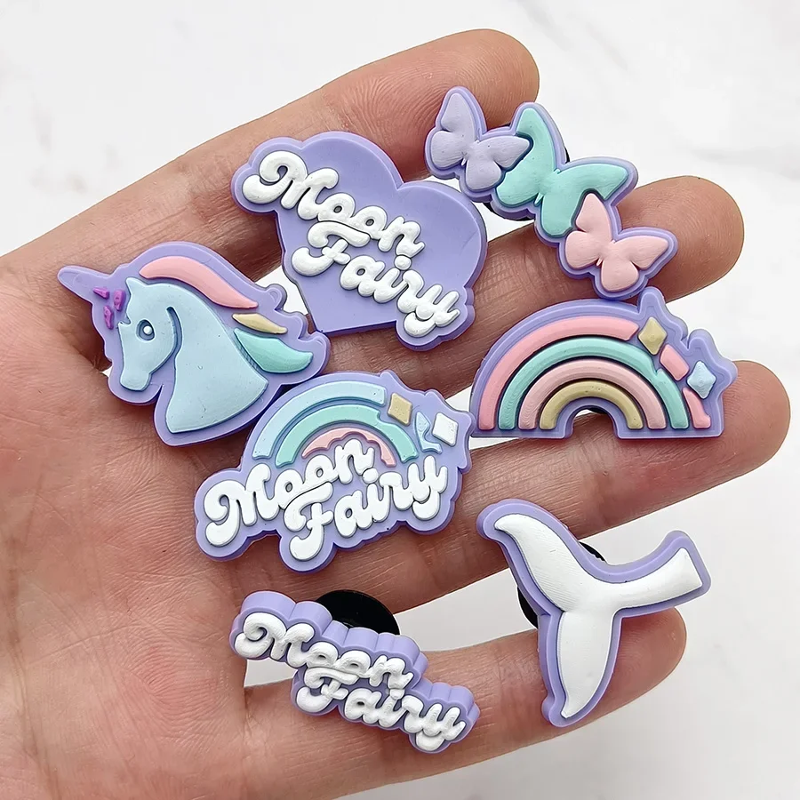 Moon Fairy PVC Shoe Buckle Accessories Funny Unicorn Butterfly Fishtail Shoe Upper Pins Decoration Clogs Charms Kid Party Gift