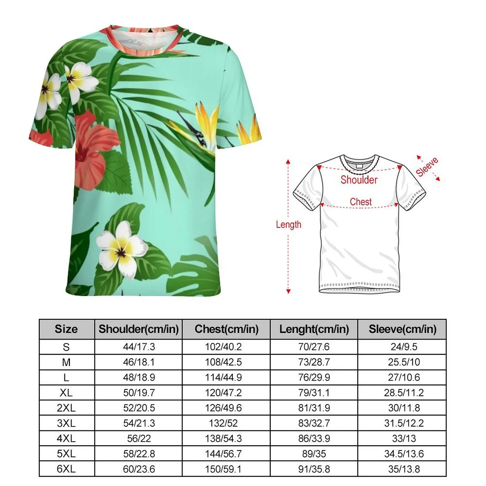 Gorgeous Tropical Floral T Shirt Men Hawaii Flower Graphic O Neck T-Shirts Summer Fashion Clothing Short Sleeve Plus Size Tees