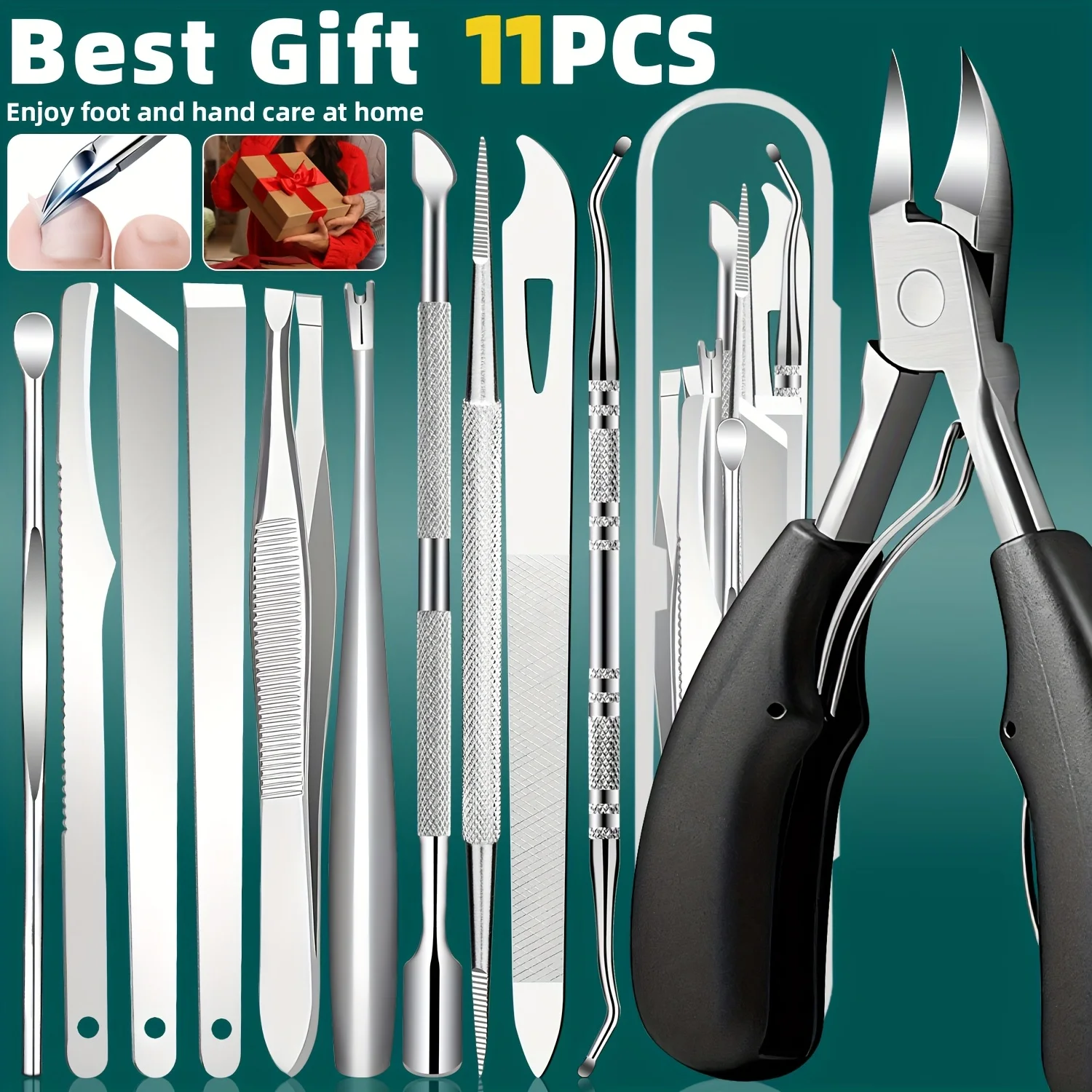 Kit per la rimozione della cuticola dell'unghia del piede in acciaio inossidabile da 1/11/12 pezzi, tagliaunghie per becco dell'ago, ideale per uomini e donne adatto per le unghie dei piedi