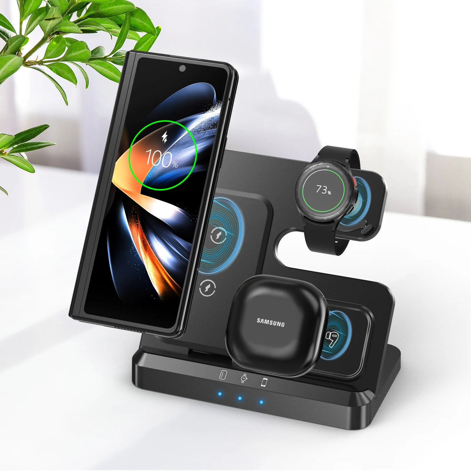 3 In 1 Wireless Charger Stand for Samsung Z Fold Flip 6 5 4 S23 S24 Fast Charging Station For Galaxy Watch 7 6 5 4 3 Buds2 Pro