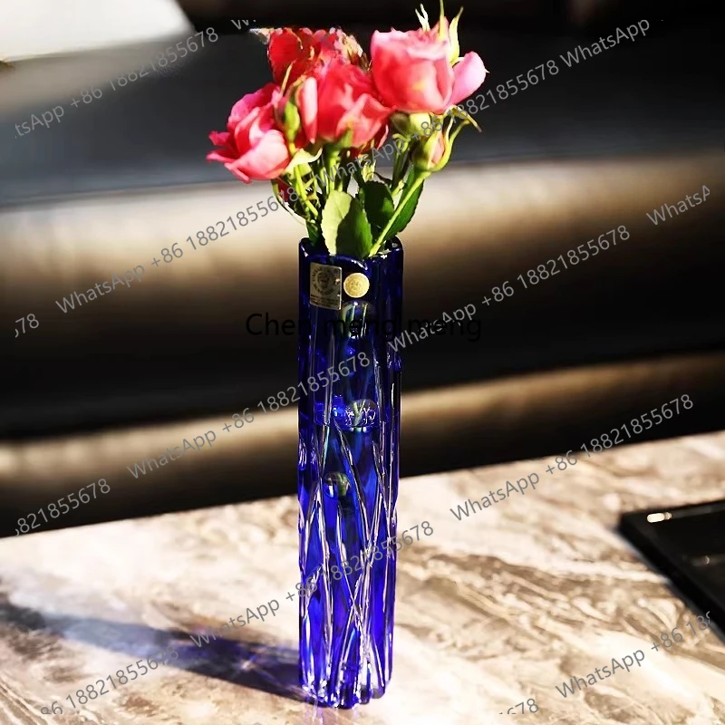 Crystal glass blue bedside table computer desk small single flower arrangement vase ornament