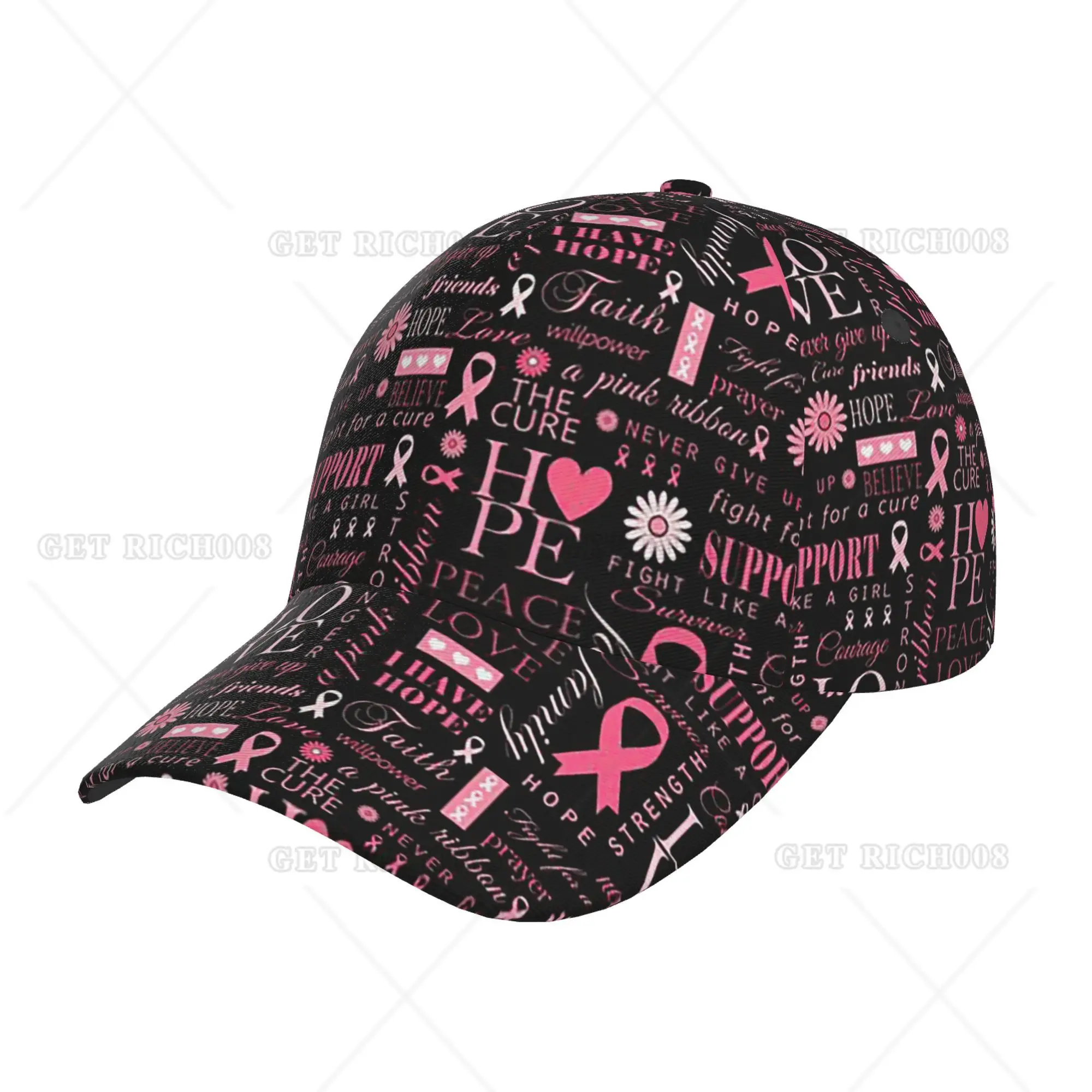 

Pink Bow Breast Cancer Hiphop Baseball Cap Print Adjustable Sun Visor for Unisex Sports One Size Women Golf Hat