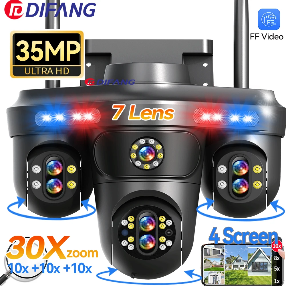 

DIFANG 35MP WiFi IP Camera 4 Screens 7 Lens 10X Zoom Outdoor Wireless PTZ Security Cam Auto Tracking CCTV Surveillance Camera