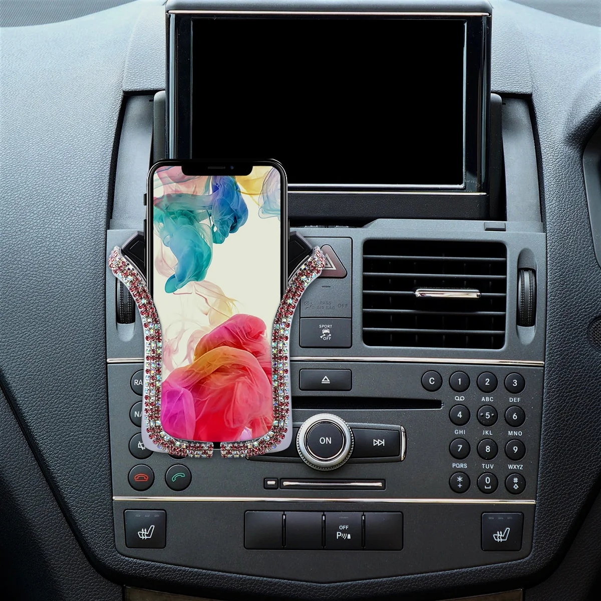 

Car Phone Holder Telescopic Rhinestone U Shape Air Vent Bracket Gravity Stand for Navigation Mixed Pink Car Phone Holder