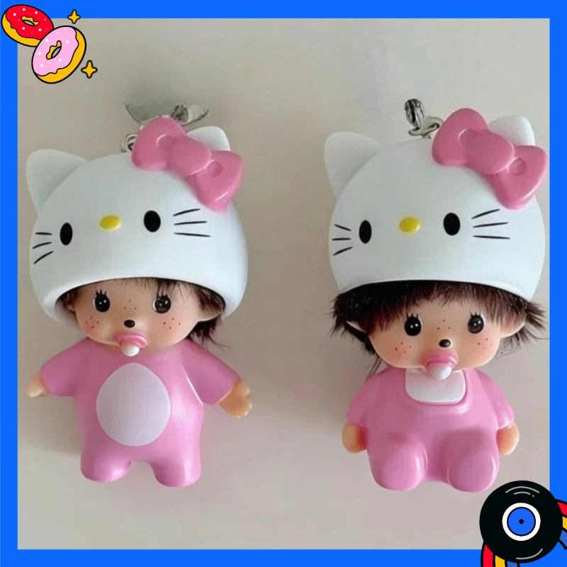 

NEW Hello Kitty Keychain Monchhichi Keychain Cartoon Cute Anime Female Products KT Backpack Phone Case Accessories Girl Day Gift