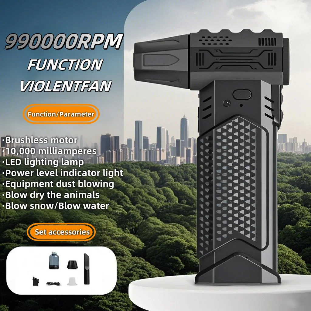 

990000RPM Powerful Electric Air Duster With LED Light Brushless Jet Fan Air Blower Digital Display Screen 10000mAh Turbo Fan Jet